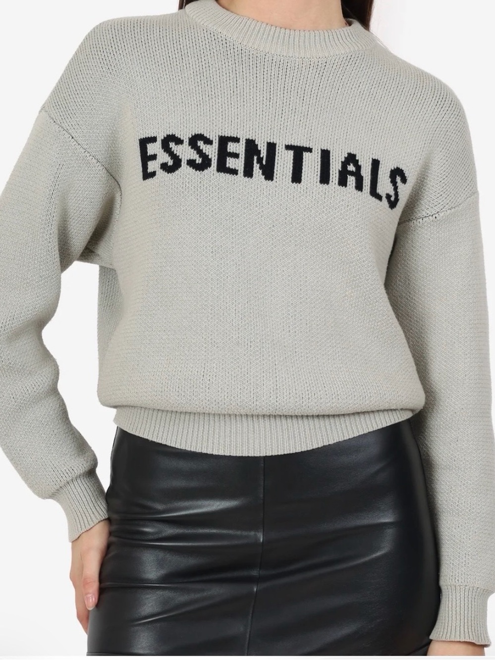 Fear of God ESSENTIALS Crewneck Sweater in Light Sage with Black Logo
